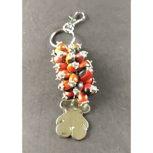 Teddy Bear Beaded Keychain Purse Clip Spicy Red Black Silver Tone